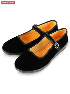 Women's Velvet Mary Jane Ballet Flats Yoga Dance Shoes Flexible Rubber Sole